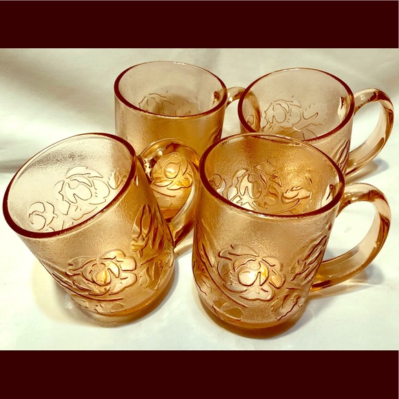 Vintage Dining 4 Vintage Arcoroc France Peach Glass Mugs Poshmark